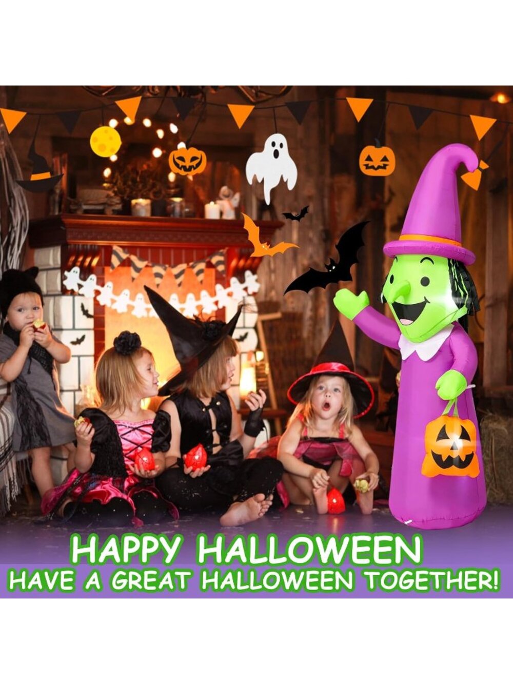 🎃 5 FT Witch Pumpkin Halloween Inflatable Outdoor Yard Decor Built-In LED Light - Picture 7 of 7